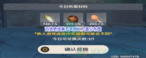原神2.6版本百货奇货第五天材料位置分布图
